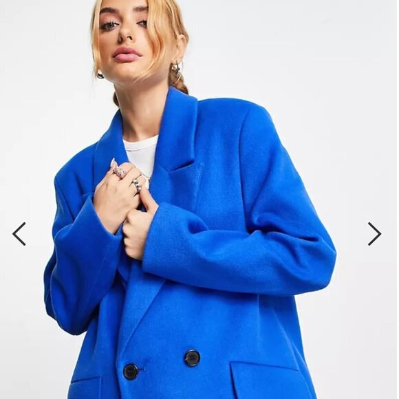 ASOS DESIGN smart dad coat in cobalt 2 XS NEW oversized - Picture 6 of 15